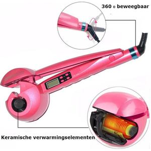 Elektrische haarkruller met LCD scherm en keramische platen. Kleur Roze