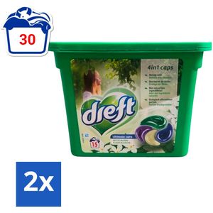 Dreft - Wasmiddelcapsules 4in1 - Witte en Gekleurde Was - Witte Bloem - 15 Wasbeurten - Voordeelverpakking - 2 stuks