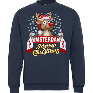 Kersttrui Amsterdam | Foute Kersttrui Dames Heren | Kerstcadeau | Ajax supporter | Navy | maat XL