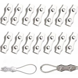 15 stuks M2 duplex klem M2 kabelklem M2 draadkabelklem 304 roestvrij staal draadklemmen duplex clips voor 2 mm staalkabel tuigage roestvrij staal kabelklem waslijn luifelvast (M2)