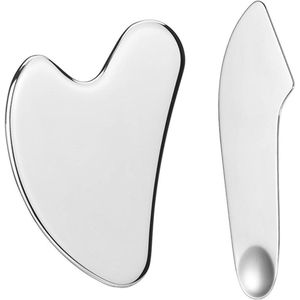 Thelau - - Gua Sha-massagegereedschap van roestvrij staal voor kaaklijnbeeldhouwen - Hartvormig en staafvormig Gua-sha-gereedschap voor wallen - Voor gezicht, ogen, nek en lichaam