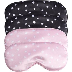 4 stuks zijden slaapmasker met verstelbare riem voor comfortabele nachtrust (zwart roze)