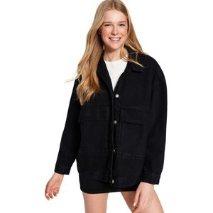 Trendyol Zwart Gedetailleerd Oversized Spijkerjack Met Zak Twoss23Ce00021