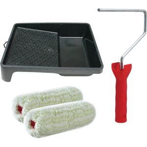 Sorex pluisvrije verfrollers schilderen set - met beugel en verfbak - 2x anti spat vacht rollers - breedte 18 cm - dikte 9 cm