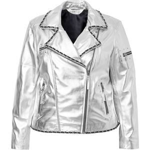 Angel of Style - Dames - Leren bikerjas echt leer coating rugprint - Zilver - Maat 42