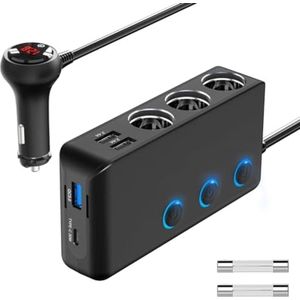 3 Stuk PD 30W Sigarettenaansteker Splitter van Auto 200W: Qidoe USB-C & QC 3.0 Verdeler Adapter DC 12V/24V Autolader met 3 Stopcontact 4 USB Oplaadpoorten LED Voltmeter voor Mobiele Telefoon GPS DashCam Navi