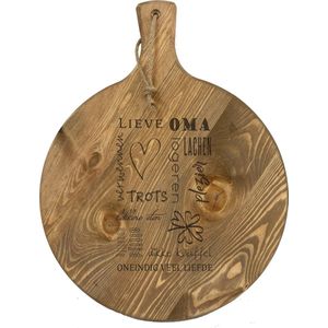 Grote ronde borrelplank / Pizzaplank met tekst gravure OMA. Cadeau-voor opa en oma - zomaar - Kerst - Sinterklaas - verjaardag - moederdag. doorsnede 38 cm