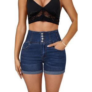 Bovista Korte Broek Dames - Spijkerbroek - met Zakken - Volwassenen - Jongens - Shorts - Donkerblauw - Maat M