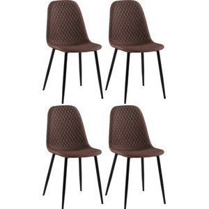 CLP Giverny Set van 4 eetkamerstoelen - zonder armleuning - bruin Stof