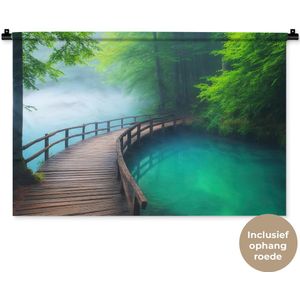 Wandkleed 90x60 cm - Wanddoek Brug - Water - Rivier - Bos - Wandtapijt - Wandkleden