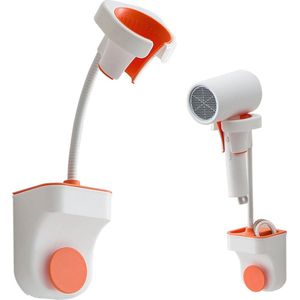 IBBO Store - Föhnhouder - Föhnhouder - Krultanghouder - Wandorganizer - Zonder boren - Stok - Hanger - Flexibel - Wit en Oranje