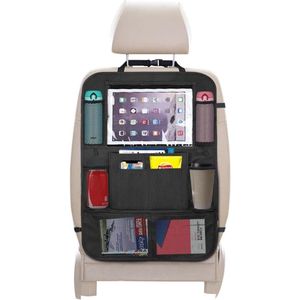 Autostoelbeschermer voor de achterbank met autostoelorganizer voor kinderen en doorzichtige iPad-tablethouder - waterdicht en stootbestendig, universele pasvorm