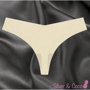 SilverAndCoco® - Naadloze String / Seamless Onderbroek Dames / Zacht Brazilian Slipje Wit Zwart / Naadloos Stretch Ondergoed Vrouw / Witte Strings Dames Lingerie Broekje - Gebroken Wit / Large L