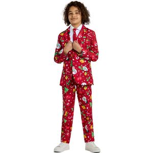 Suitmeister Kerstverlichting Kostuum - Jongens Kerst Pak - Pak Met Lichtjes - Rood - Maat S