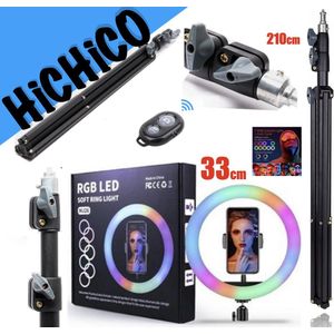 HiCHiCO RGB Ringlamp 12 inch met Lampstatief 2m hoog Inclusief Bluetooth Afstandsbediening – RGB Studiolamp - Ringlight 12 inch RGB (12inch/33cm)