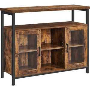 Nancy's Potomac Dressoir - Opbergkast - Sideboard - Keukenkast - 2 Deuren - 2 Open Vakken - Industrieel - Bruin - Zwart - Bewerkt Hout - Metaal - 100 x 35 x 80 cm