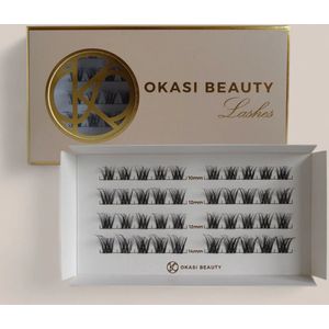 Okasi Beauty - Flirty - Premium Natural Lashes - 4 wimpersets per verpakking - 10-12-14 mm Mix Lengte - 40-cluster DIY wimperextensions - Ultradunne transparante wimperband