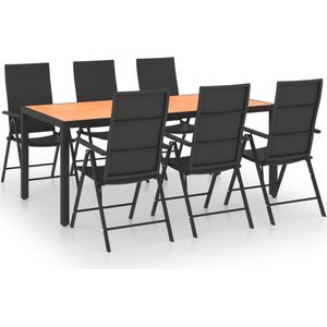 vidaXL Tuinset 7-delig - Zwart en Bruin - Aluminium Tuinmeubles - Eetkamerset - Buitentijnen - Lounge Set - Terras Meubels