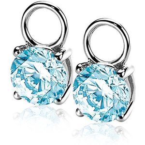 ZINZI zilveren oorbedels rond blauw ZICH1300B (zonder oorringen)