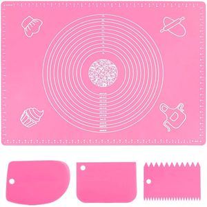Grote Siliconen Deegonderlegger - Anti-aanbak Bakmat - 70 x 50 cm - Antislip - Fondant Pizza Deegmat - Met Deegsnijder - Roze