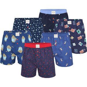 Phil & Co Geweven Wijde Boxershorts Heren 6-Pack Multipack met Print - Maat XL - Losse boxershort heren