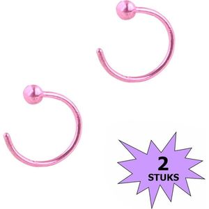 Fako Bijoux® - Neuspiercing - Open Ring Bal - 8mm - Roze - 2 Stuks