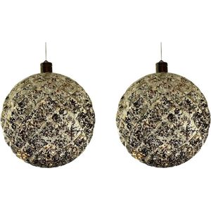 2x Grote gouden verlichte decoratie kerstballen 20 cm - Kerstballen met verlichting - Kerstversiering/kerstdecoratie