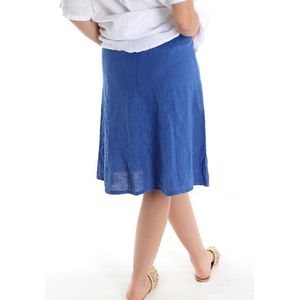 Blauwe rok van linnen, met 2 zakken en elastische talie Maat M