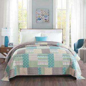 Omkeerbare Bedsprei 170x210cm - Comfortabele Polyester Patchwork in Grijs en Groen