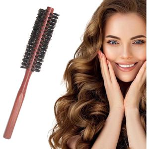 Haarborstel met wildzwijnharen - Ronde borstel - Houten handvat - Rood