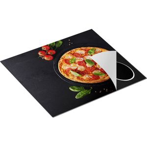 Chefcare Inductie Beschermer Mozzarella Pizza op een Marmeren Plaat - 60x55 cm - Afdekplaat Inductie - Kookplaat Beschermer - Inductie Mat