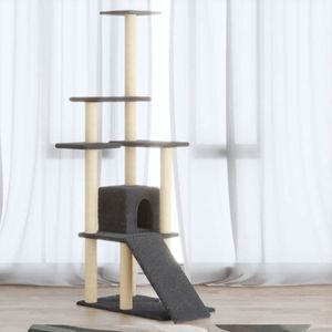 The Living Store Krabmeubel - Kattenboom - Donkergrijs - 54 x 73 x 155 cm - Hout/Sisal/Pluche