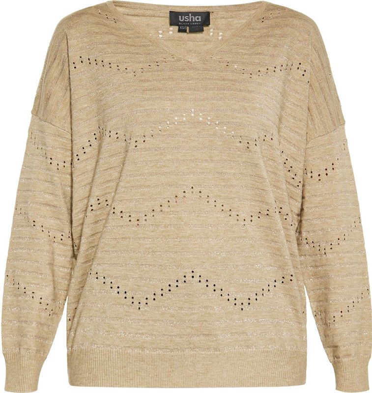 usha - Pullover - Metalen Strepen - V-hals - Lange Mouwen - Elegante Openwerkdetails
