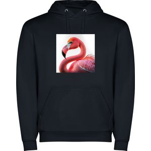 Donker Blauwe unisex hoodie met “ Kleurrijke Flamingo“ Print Full merk Roly maat 140 9/10 jaar