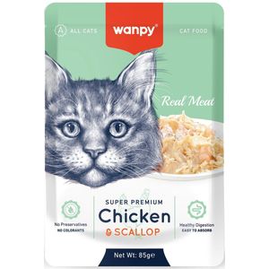 Wanpy - Natvoer Kip & Jacobsschelp - Super Premium - Kattenvoer - Voordeelbundel 12 stuks