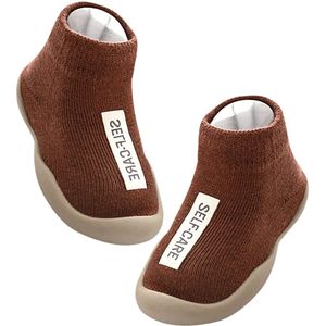 Babysokjes en schoentjesset - Antislip babylaarsjes - Ademend katoenen bovenwerk + zachte rubberen zool - 1 paar - Geschikt voor peuters in alle seizoenen - Bruin