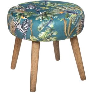 Atmosphera Bijzet krukje Jungle Boogie - groen - hout/stof - D38 x H40 cm - Meubels - Zitten