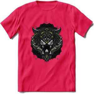 Tijger - Dieren Mandala T-Shirt | Groen | Grappig Verjaardag Zentangle Dierenkop Cadeau Shirt | Dames - Heren - Unisex | Wildlife Tshirt Kleding Kado | - Roze - XL