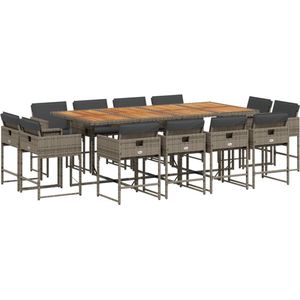 vidaXL 13-delige tuinset met kussens - poly rattan - grijs Tuin Set - Eetkamerset - Buitendecoratie - Lounge Set - Pe Rattan