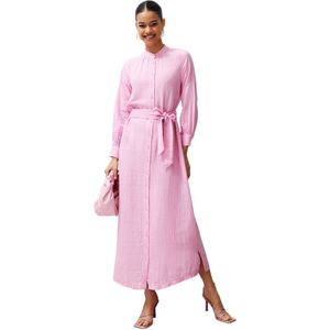 Trendyol Roze Rechterkraag, Riem, Geknoopt Geweven Overhemdjurk Tctss24Eb00127