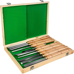 Houtdraaibankbeitel - Ergonomisch Ontwerp - voor Houtbewerking, Draaibanken - Snijwerkprojecten - 45x32x4.2cm - 8-Delige Beitelsset - HSS Stalen Messen