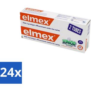 24 x Elmex Junior Tandpasta - Bescherming & Versterking voor Blijvende Tanden - Set van 2 x 75ml - Tandpasta Voor Kinderen - Kinder Tandpasta - Elmex Junior - Tandbederf Voorkomen - Fluoride Tandpasta