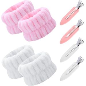 Huidverzorgingsmanchetten met Eendenclips - Zweetbanden voor Gezichtsreiniging - Absorberende Flanellen Polsbandages voor Yoga, Spa en Douche