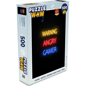 Puzzel Gaming - Quotes - Warning angry gamer - Neon - Legpuzzel - Puzzel 500 stukjes