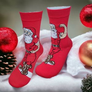 Kerstsokken - Kerstcadeau - Kerstman sokken - Spierbundel - Kado - Grappige sokken - Leuke sokken - Vrolijke sokken - Luckyday Socks - Rode sokken - Kerst Cadeau sokken - LuckyDay Socks - Socks waar je Happy van wordt - Maat 37-44
