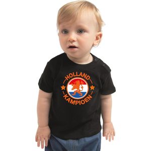 Zwart t-shirt Holland kampioen met leeuw voor babys - Nederland supporter 80