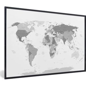 Fotolijst incl. Poster - Wereldkaart - Topografie - Kleuren - Kind - Jongen - Meiden - 90x60 cm - Posterlijst