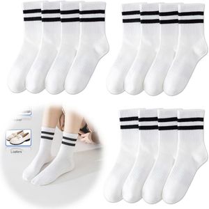 6 paar tennissokken voor dames - witte katoenen sokken - stijlvolle sportsokken - comfortabele hoge sokken - zacht witte damessokken voor sport, tennis