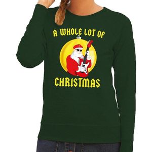 Foute kersttrui / sweater A Whole Lot of Christmas voor dames - groen - Kerstman Angus met gitaar M