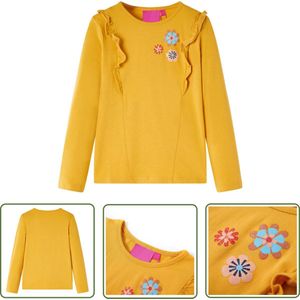 vidaXL Langmouwig Hemd - Kinderhemd - Kindershirt met lange mouwen 128 donkerokerkleurig - Meisjeshemd - Jongenshemd - Kindermode